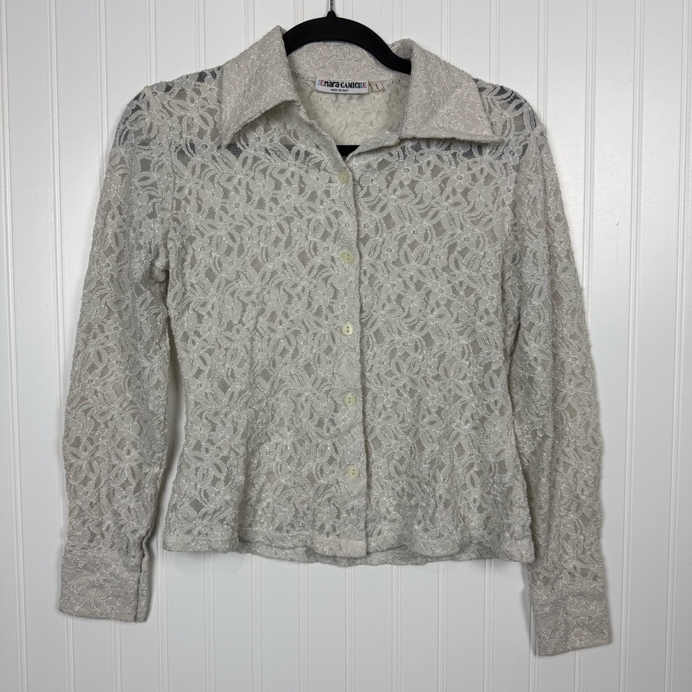 Cream Lace Button-Up Blouse